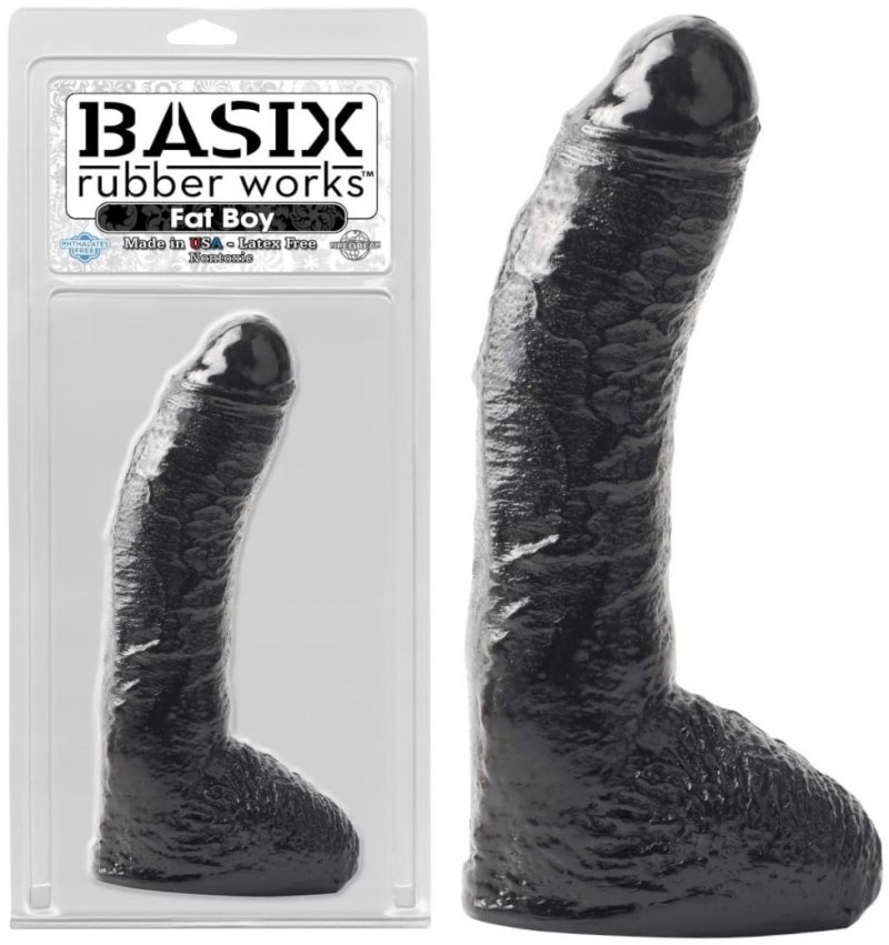 Фаллоимитатор черного цвета Basix Rubber Works 10 Fat Boy Black с большой мошонкой 25 см