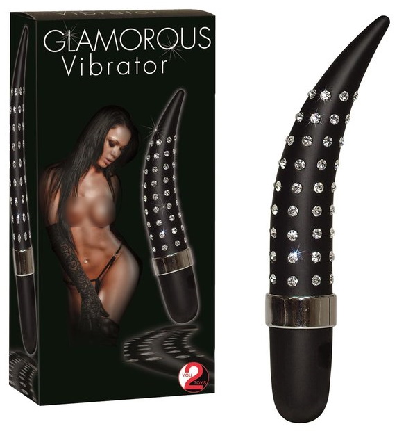 Изогнутый вибратор со стразами Glamorous 14 см