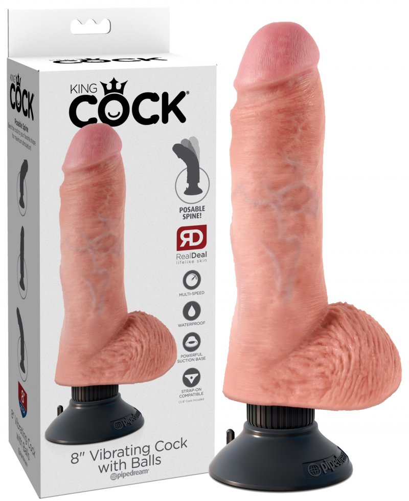 Реалистичный вибратор с присоской King Cock Vibrating Cock with Balls Light 15 см