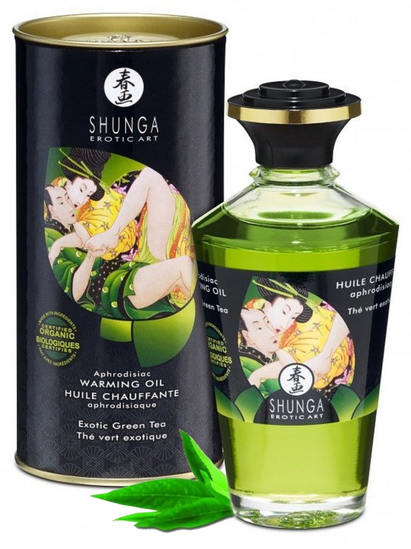 Разогревающее массажное масло Shunga Exotic Green Tea c ароматом зеленого чая 100 мл