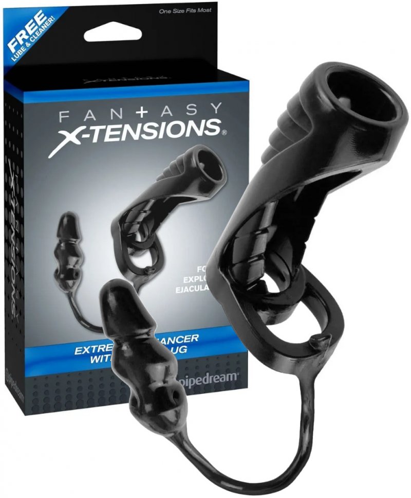 Чёрная насадка на пенис с анальной втулкой Extreme Enhancer with Anal Plug