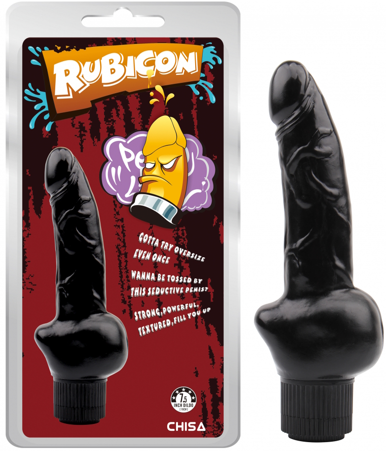 Реалистичный черный вибратор Obsidian с мошонкой 19 см