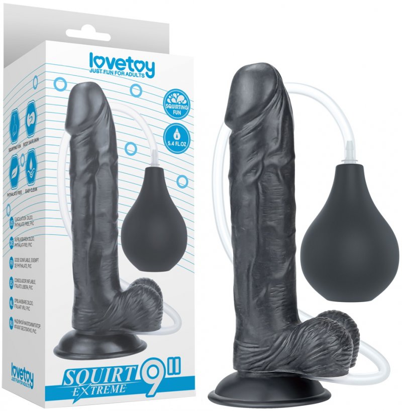 Черный фаллос с имитацией семяизвержения Lovetoy Squirt Extreme 23 см