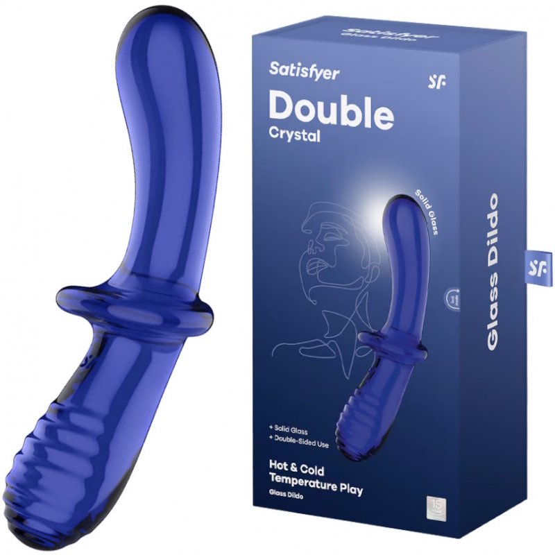 Двусторонний фаллос из стекла Satisfyer Double Crystal синий 20 см