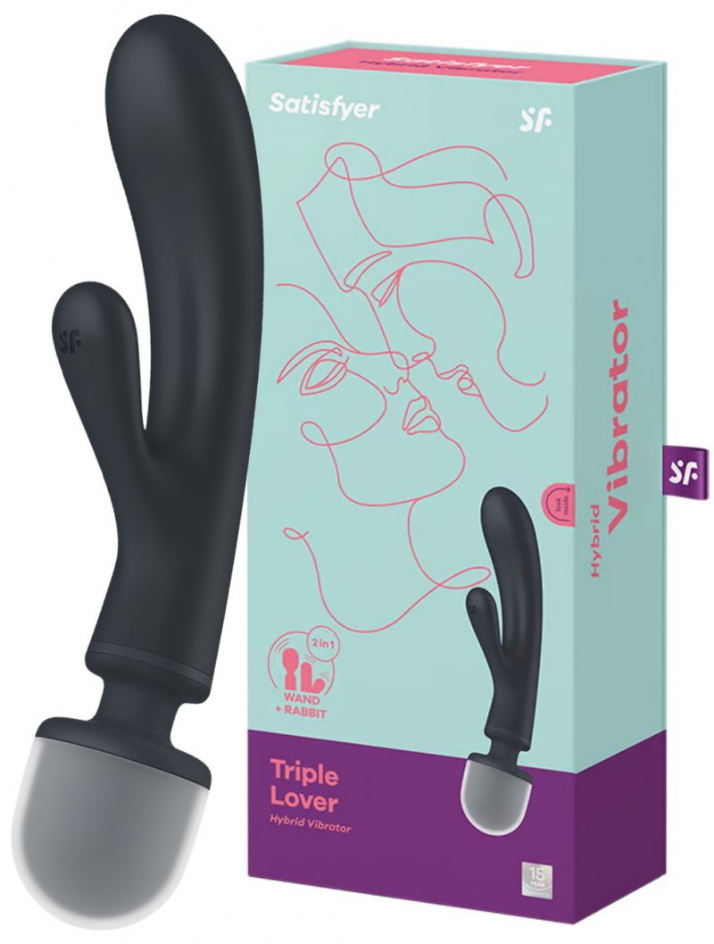 Двусторонний вибратор с клиторальным стимулятором Wand + Rabbit Satisfyer Triple Lover