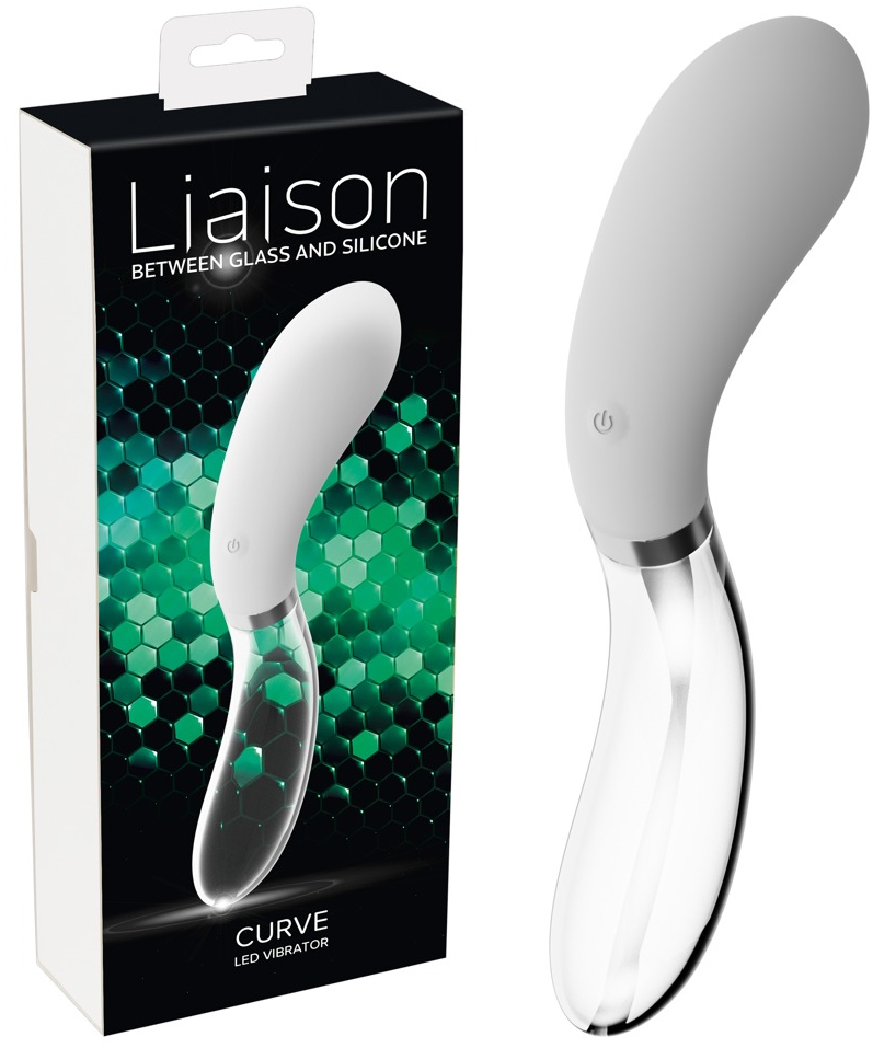 Двусторонний стеклянный вибратор Liaison Curve Led 21 см ИМЕЕТ ДЕФЕКТ