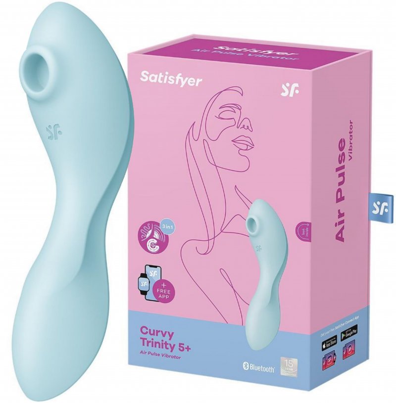 Вакуумный смарт-стимулятор для клитора и точки G Satisfyer Curvy Trinity 5+ голубой