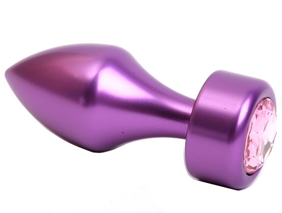 Фиолетовая металлическая анальная пробка с розовым стразом, размер S