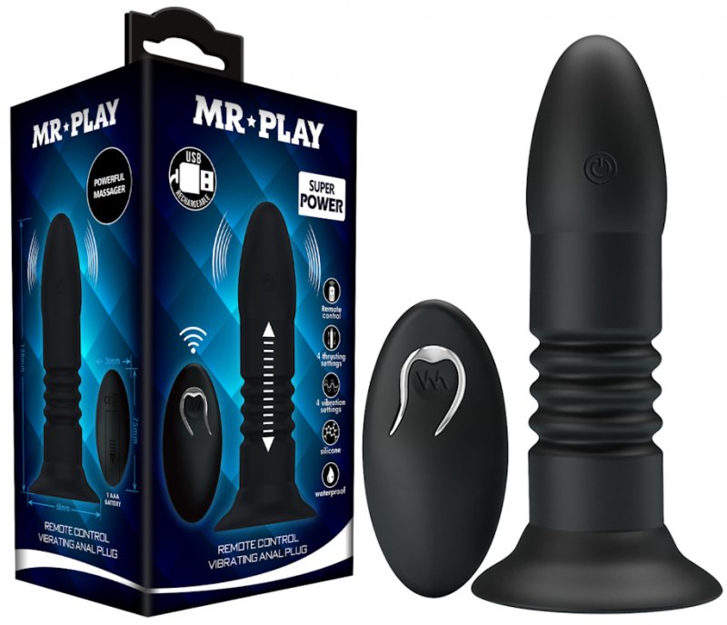 Анальная вибровтулка Mr Play с поступательными движениями и беспроводным управлением