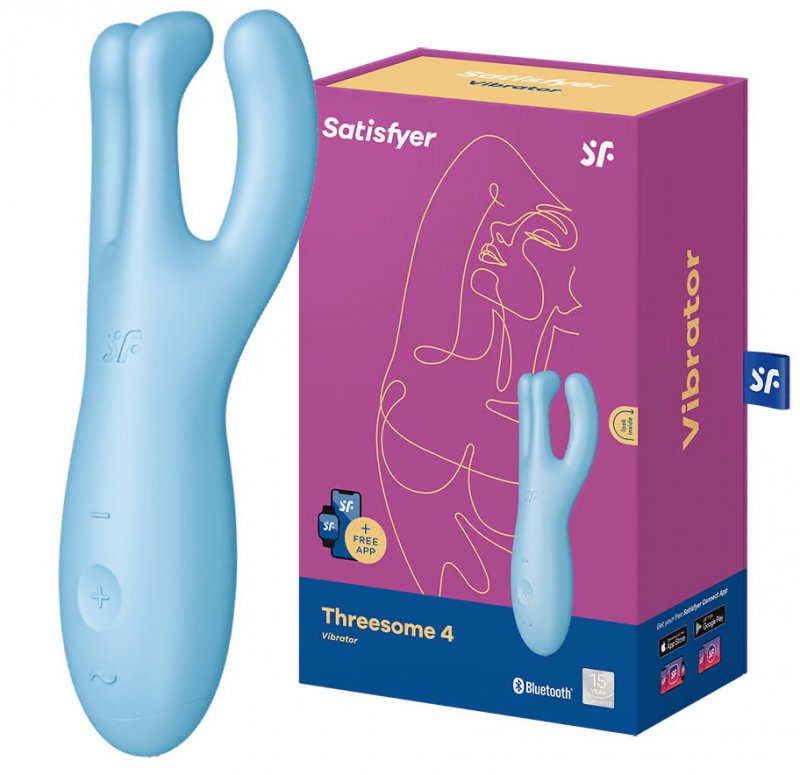 Смарт-стимулятор клитора и половых губ с вибрацией Satisfyer Threesome 4 голубой