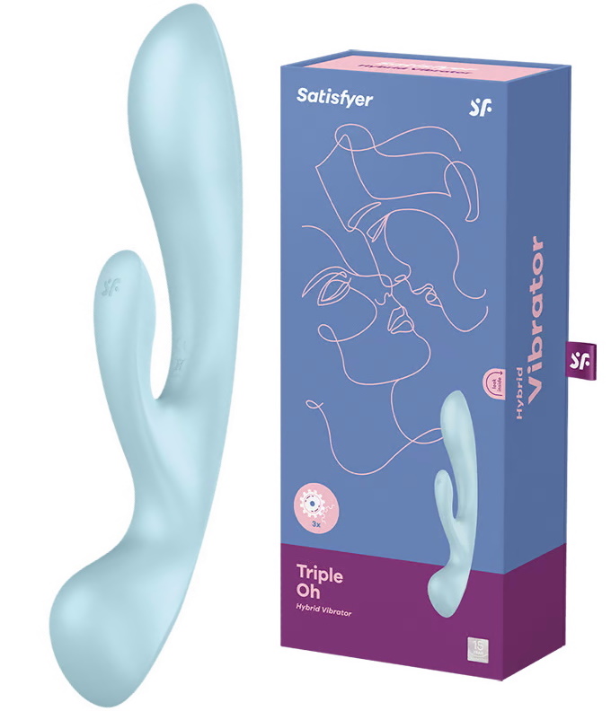 Двусторонний вибратор с клиторальным стимулятором Satisfyer Triple Oh Blue ДЕФОРМИРОВАННАЯ УПАКОВКА