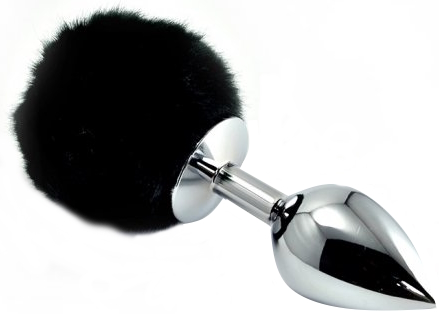 Анальная пробка с черным хвостиком кролика Small Silver Plug