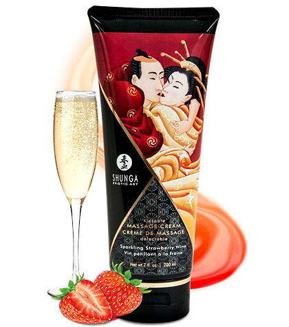 Съедобный массажный крем Shunga Sparkling Strawberry Wine со вкусом клубники в шампанском 200 мл