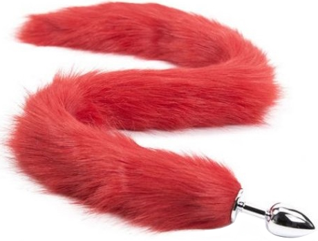 Металлическая анальная пробка L с длинным красным хвостиком 86 см