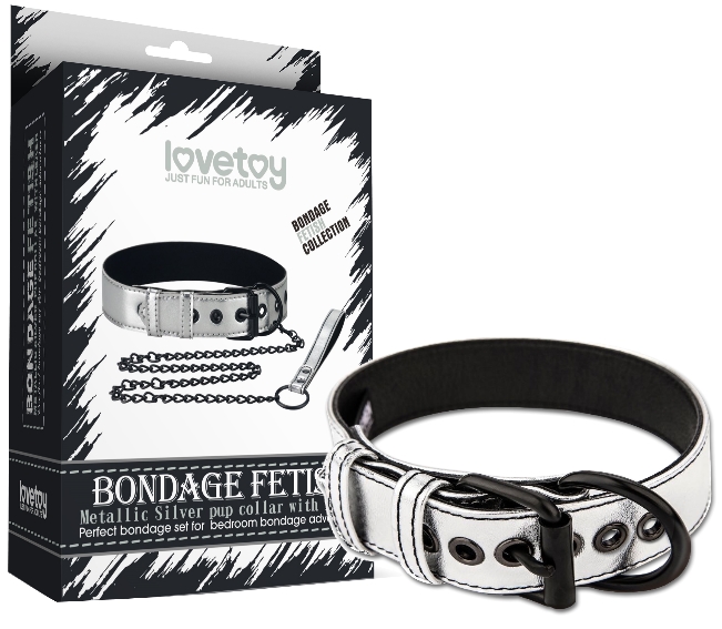 Ошейник с поводком на цепи Bondage Fetish Black Matt Collar With Leash серебристый