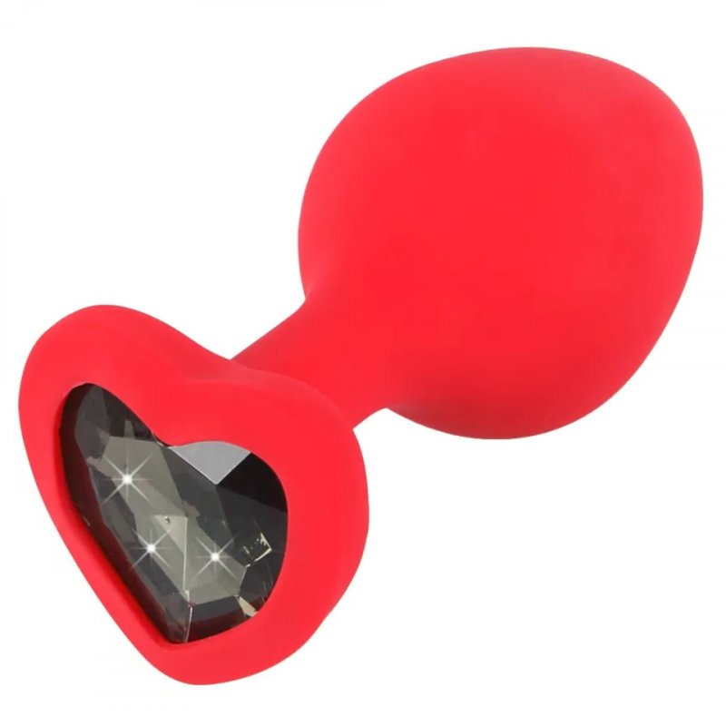 Красная силиконовая пробка с кристаллом в форме сердца M черная