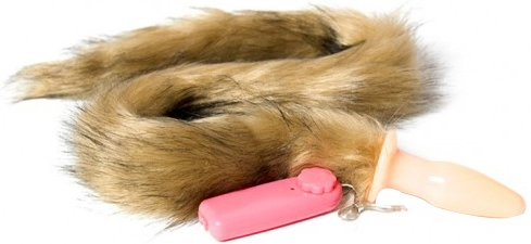 Анальная вибровтулка из силикона с длинным рыжим хвостом 90 см