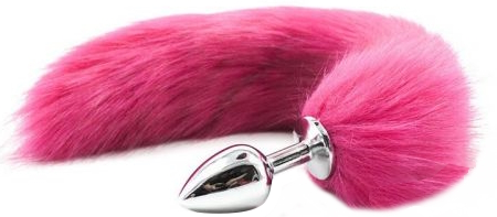 Металлическая анальная пробка S с длинным розовым хвостиком 43 см