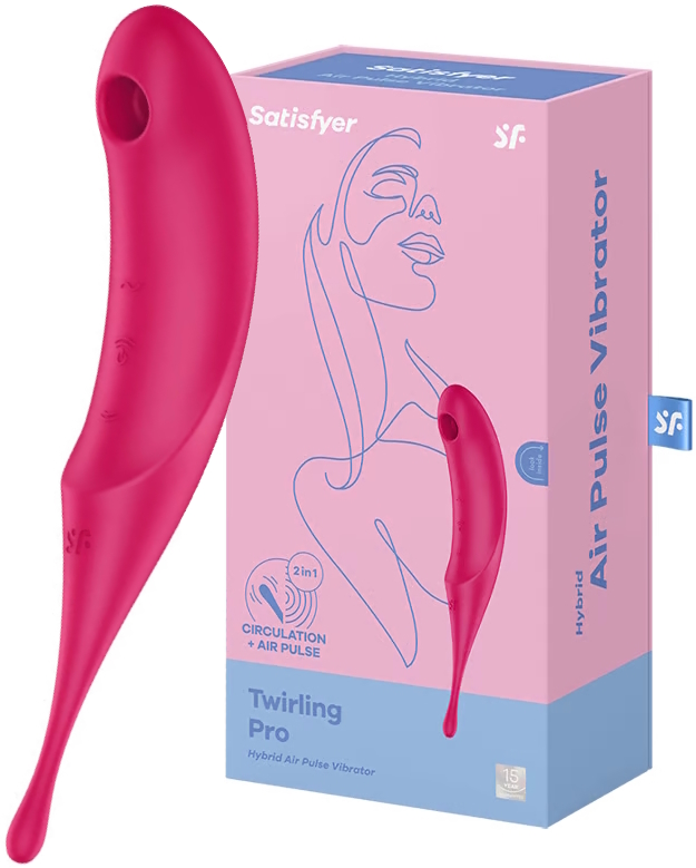 Вакуумный стимулятор с вибростимулирующим отростком Satisfyer Twirling Pro красный