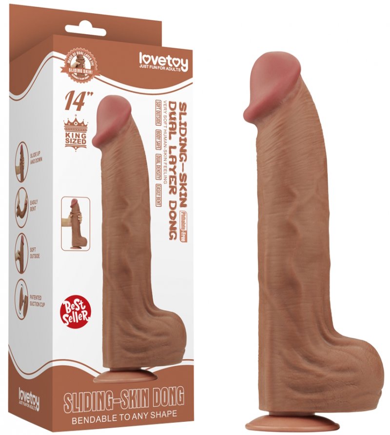 Реалистичный фаллоимитатор-мулат на присоске Lovetoy Sliding-Skin Dual Layer Dong 36 см