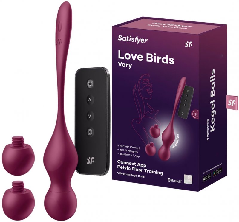 Вагинальные смарт-шарики с вибрацией и сменными утяжелителями Satisfyer Love Birds Vary бордовый