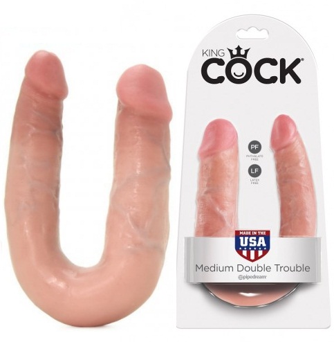 Двойной фаллоимитатор King Cock U-Shaped Medium Double Trouble Flesh