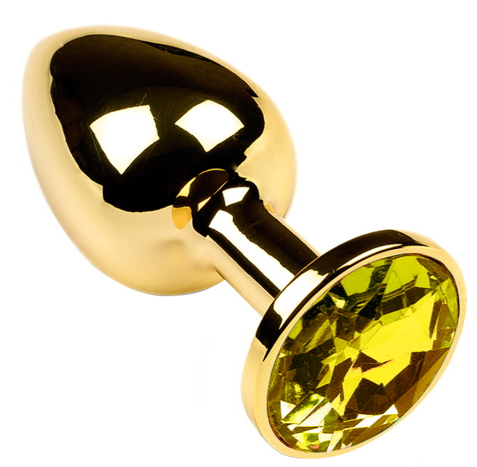 Золотая металлическая анальная пробка с желтым камушком M