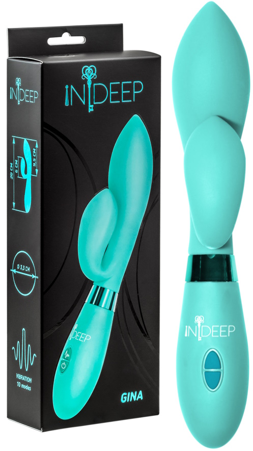 Вибратор с клиторальным стимулятором Indeep Gina Turquoise
