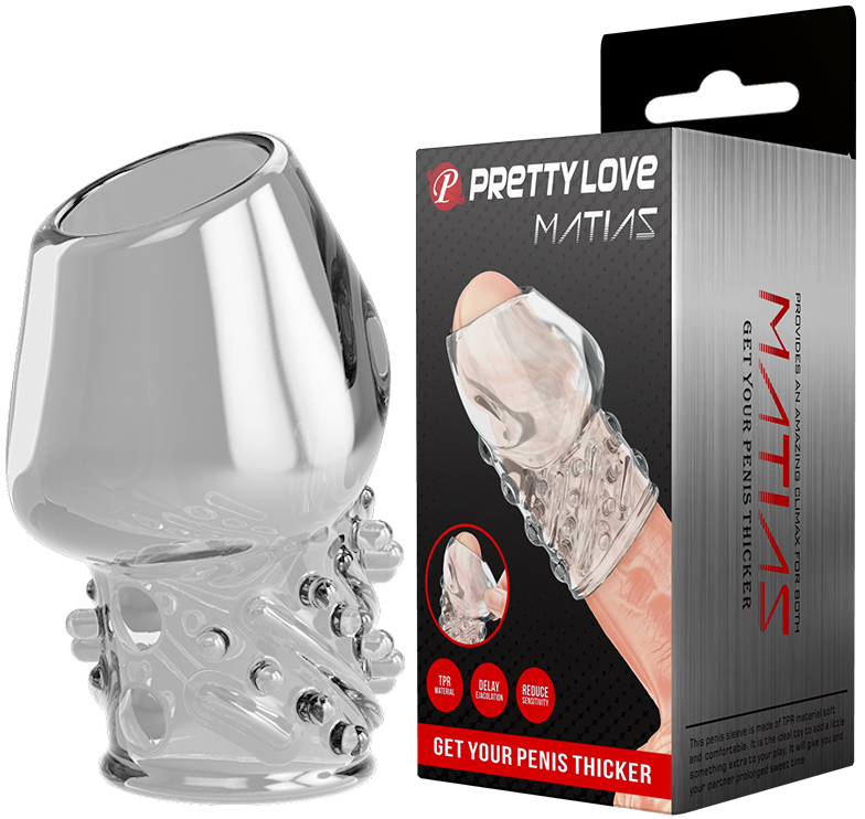 Рельефная насадка на пенис с открытой головкой Pretty Love Matias прозрачная