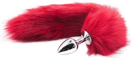 Металлическая анальная пробка M с длинным красным хвостиком 44 см