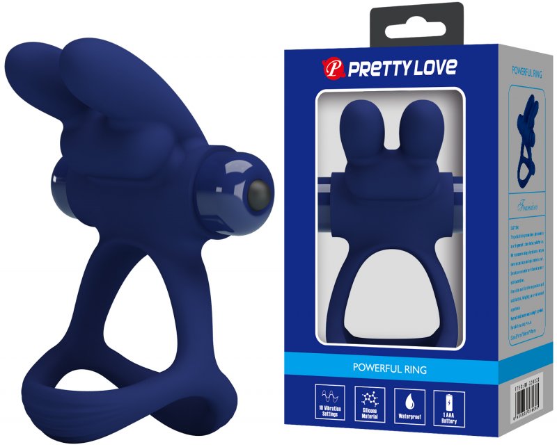 Эрекционное виброкольцо Pretty Love Powerful Ring с петлей на мошонку синее