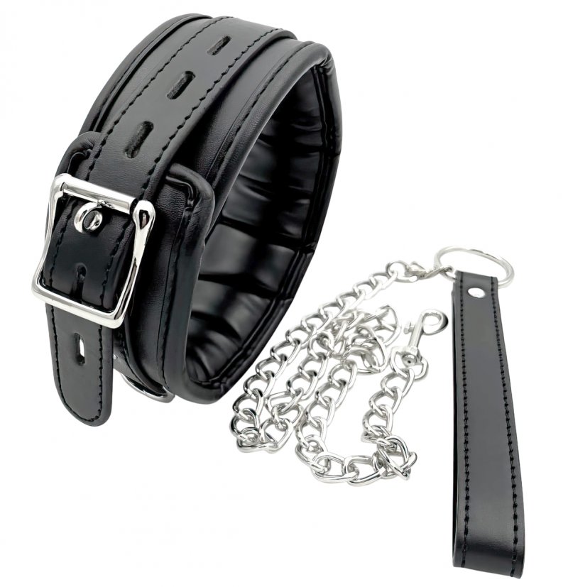 Мягкий БДСМ ошейник с поводком на цепочке