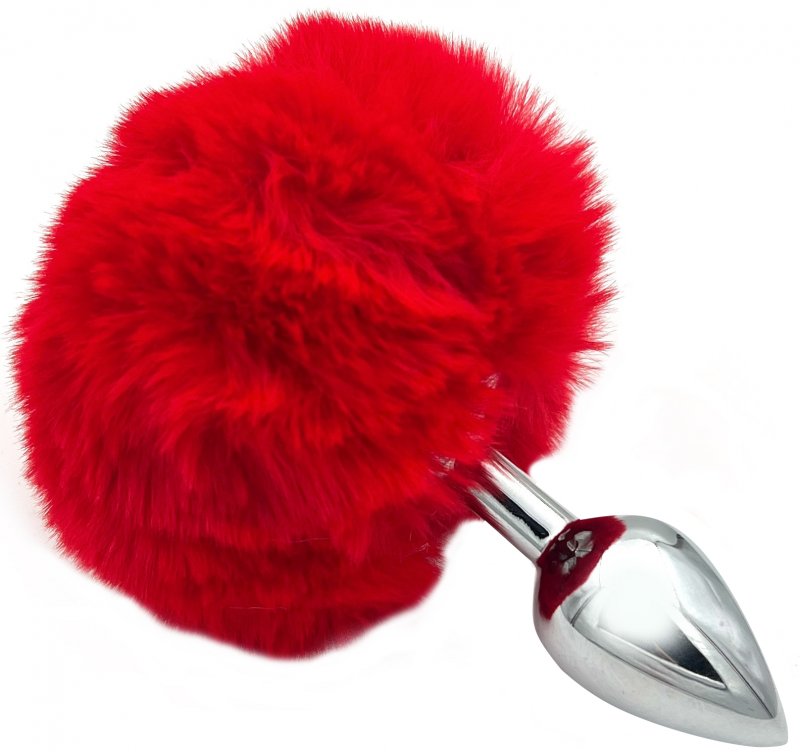 Анальная пробка из металла с красным хвостиком кролика