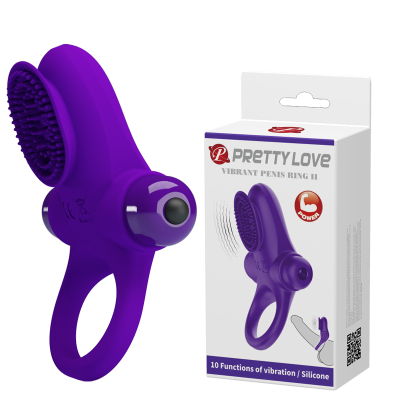 Эрекционное кольцо Pretty Love Vibrant Penis Ring II с клиторальной вибро-щеточкой