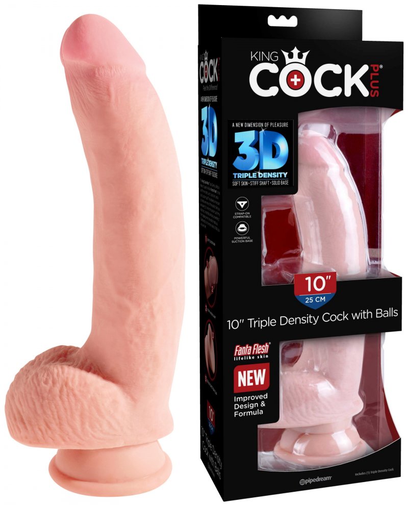 Изогнутый фаллоимитатор на присоске King Cock Triple Density Cock with Balls Light 26 см