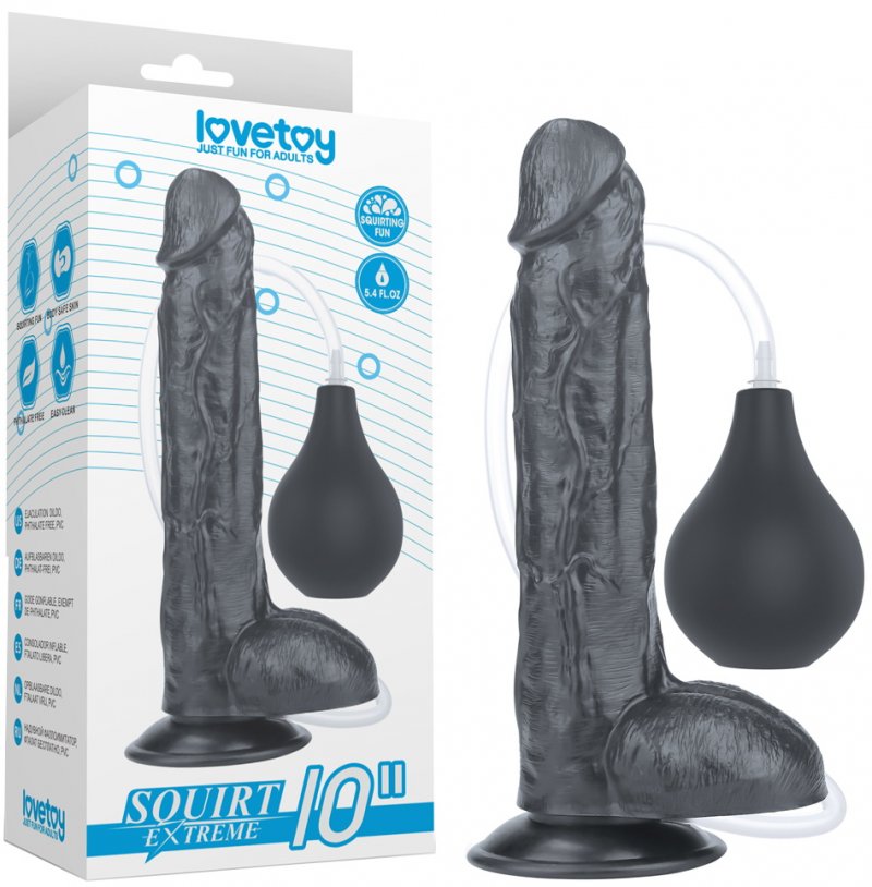 Черный фаллос с имитацией семяизвержения Lovetoy Squirt Extreme 26 см