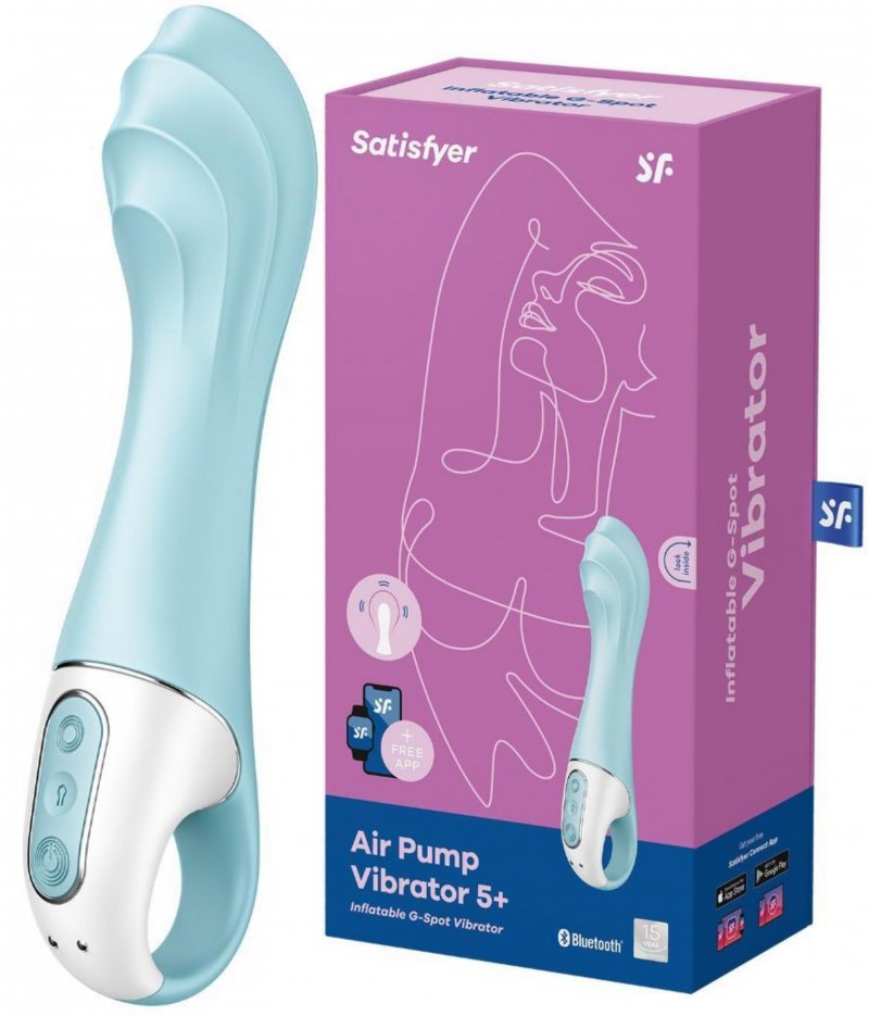 Расширяющийся смарт-вибратор с рельефной головкой Satisfyer Air Pump Vibrator 5+ голубой