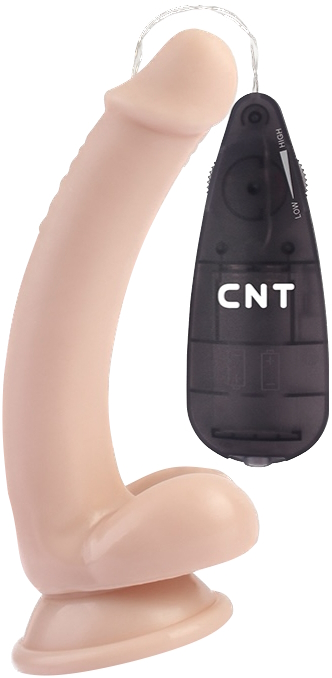 Реалистичный изогнутый вибратор с мошонкой CnT 20 см