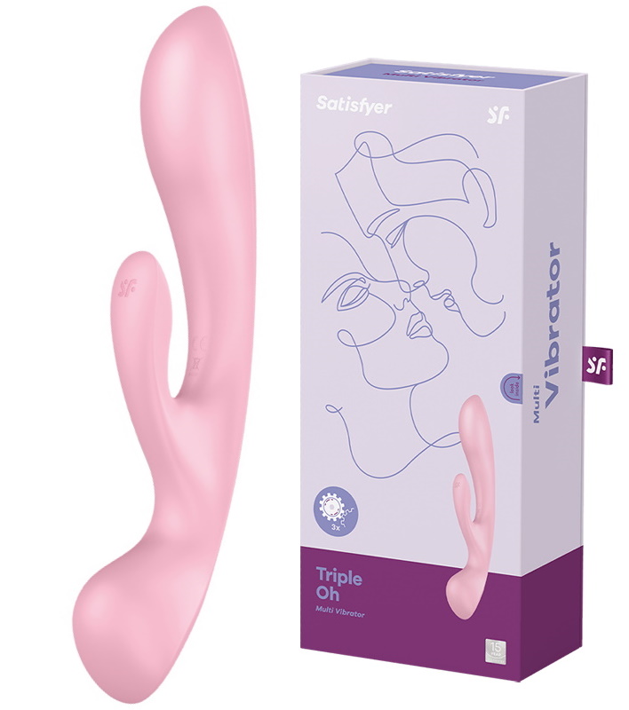 Двусторонний вибратор с клиторальным стимулятором Satisfyer Triple Oh Pink ДЕФОРМИРОВАННАЯ УПАКОВКА