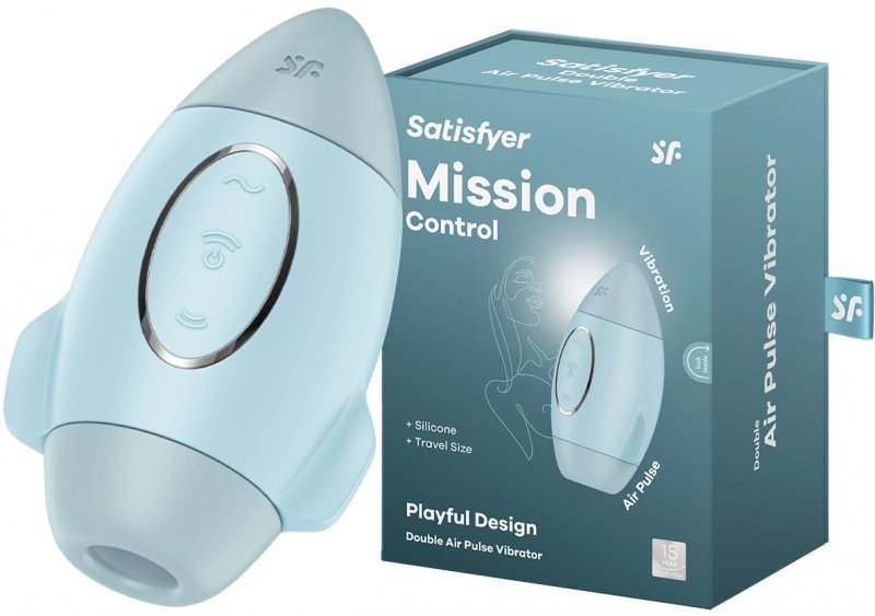 Вакуумно-волновой стимулятор клитора с вибрацией Satisfyer Mission Control голубой