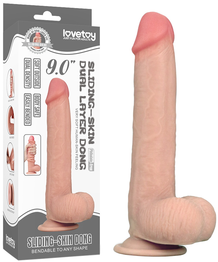 Гнущийся фаллоимитатор с эффектом двойной кожи Lovetoy Sliding-Skin Dual Layer Dong 23 см