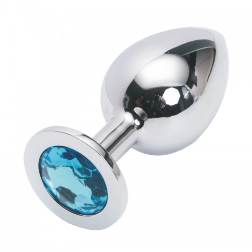 Большая анальная пробка Anal Jewelry Plug Silver Light Blue L