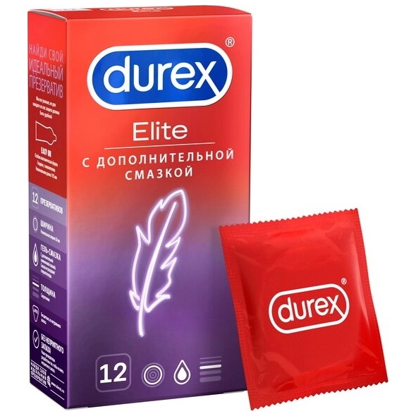 Презервативы Durex №12 Elite тонкие с дополнительной смазкой