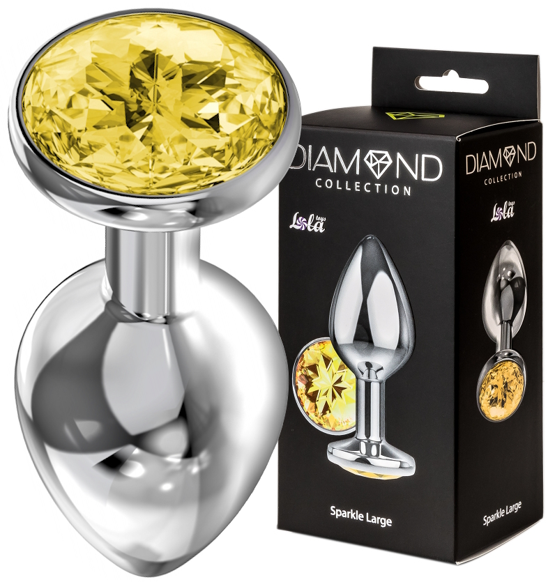 Анальная пробка Diamond Yellow Sparkle L серебро