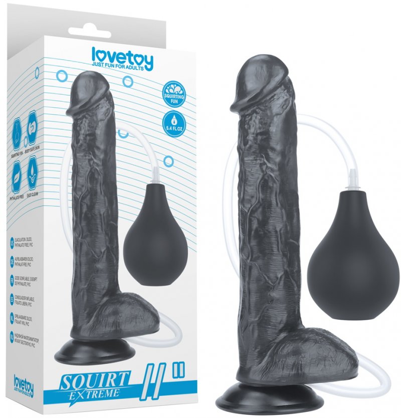 Черный фаллос с имитацией семяизвержения Lovetoy Squirt Extreme 28 см