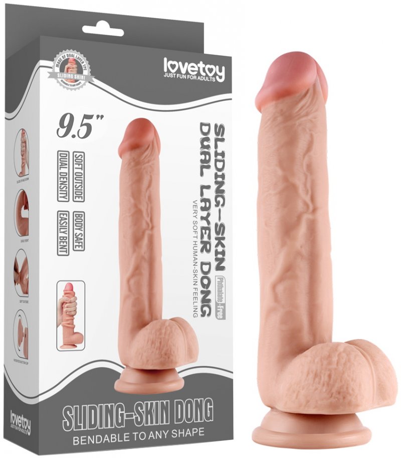 Гнущийся фаллоимитатор с эффектом двойной кожи Lovetoy Sliding-Skin Dual Layer Dong 24 см