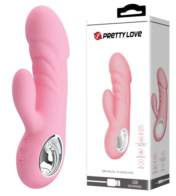 Розовый вагинально-клиторальный стимулятор Pretty Love Ansel (без вибрации)