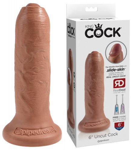 Необрезанный фаллоимитатор со съемной насадкой King Cock 6 in