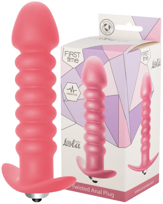 Рифленая анальная пробка с вибрацией Twisted Anal Plug Pink