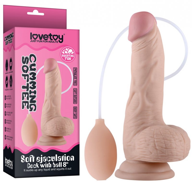 Фаллос с мошонкой Soft Ejaculation Cock с имитацией семяизвержения 20 см